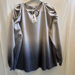 Easel‎ Gray Ombre Distressed Crew Neck Long Cutout Slv Sweatshirt Top Shirt L